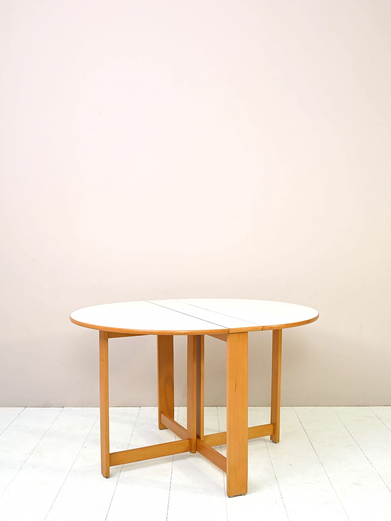 Oval table with side wings and white formica top, 1960s 3