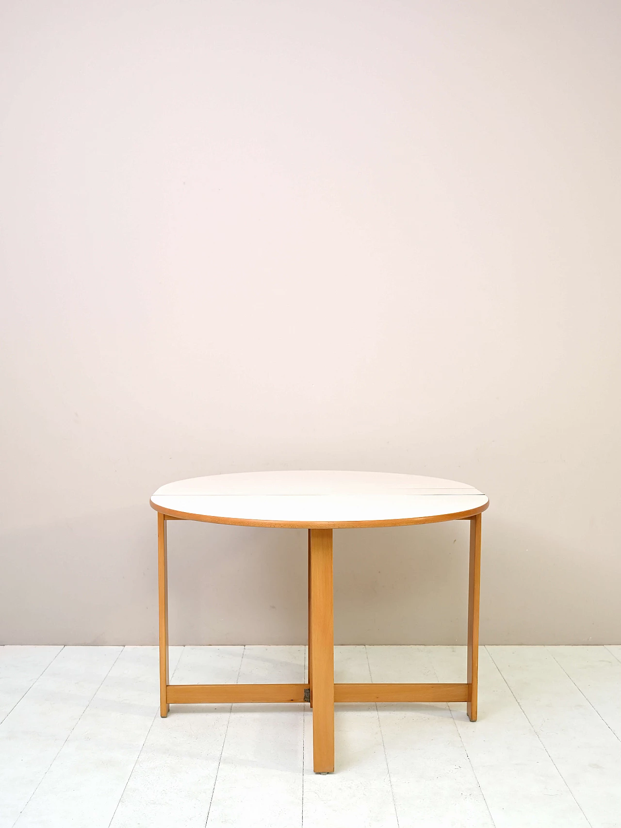 Oval table with side wings and white formica top, 1960s 4