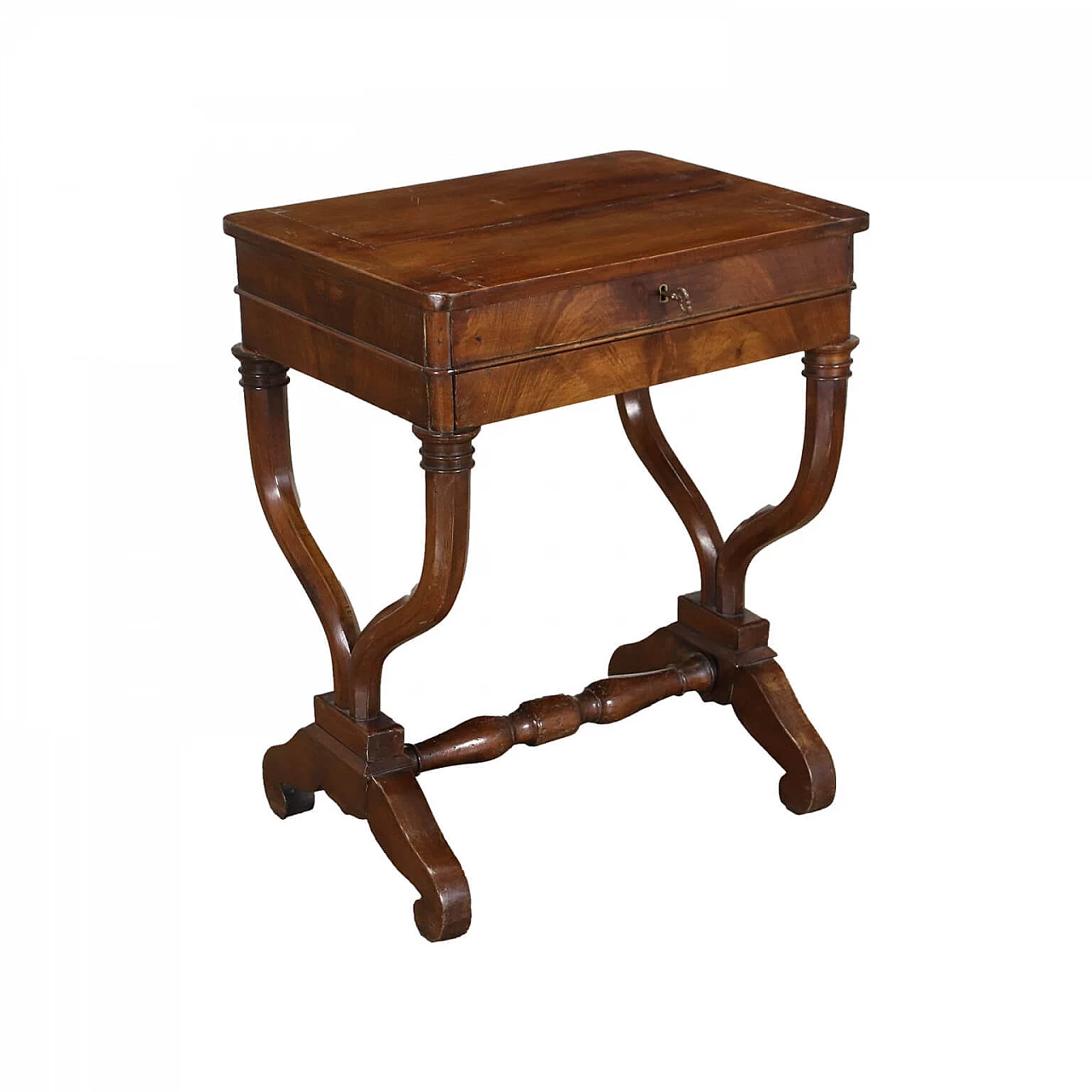 Luigi Filippo style side table in walnut with drawer, 19th century 1