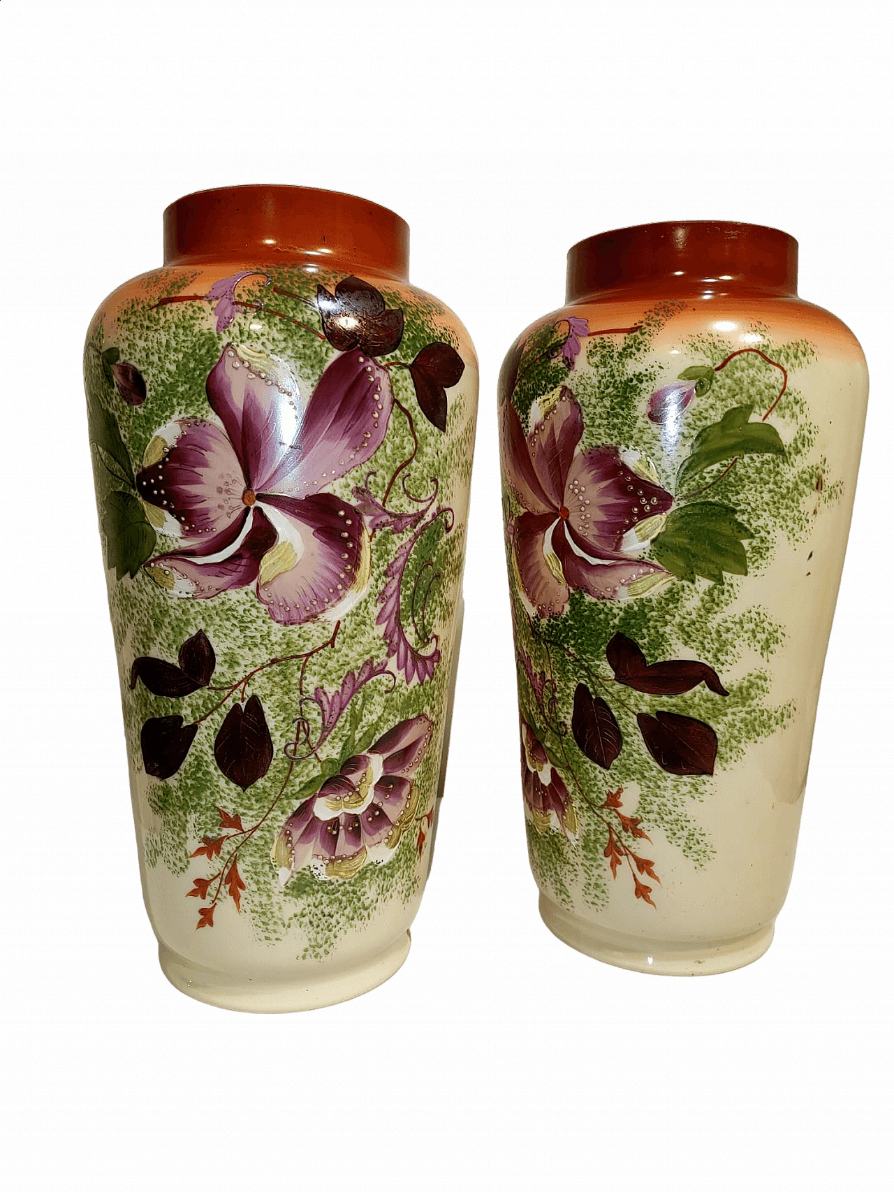 Coppia di vasi in vetro opalino dipinto, fine '800 8