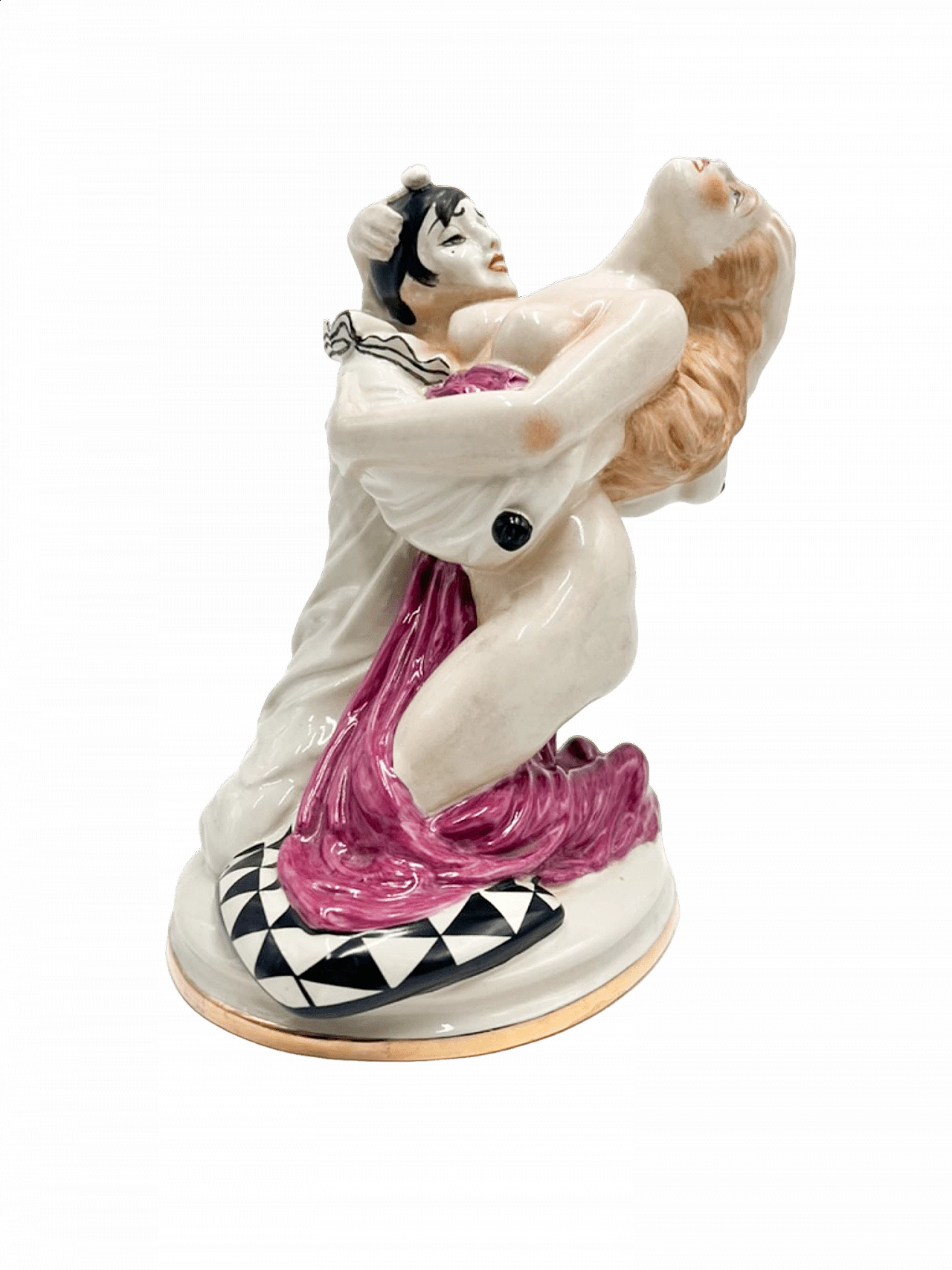 Pierrot e una donna, scultura in ceramica di Fabris, anni '50 6