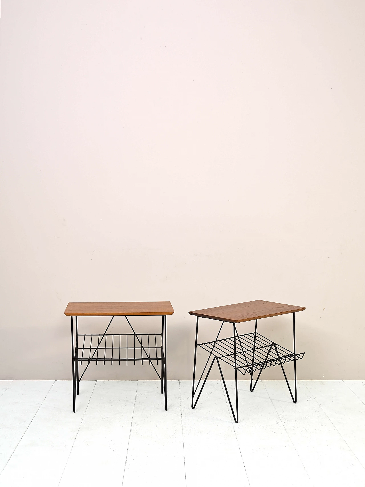 Pair of side tables in teak and black metal, 1960s 1