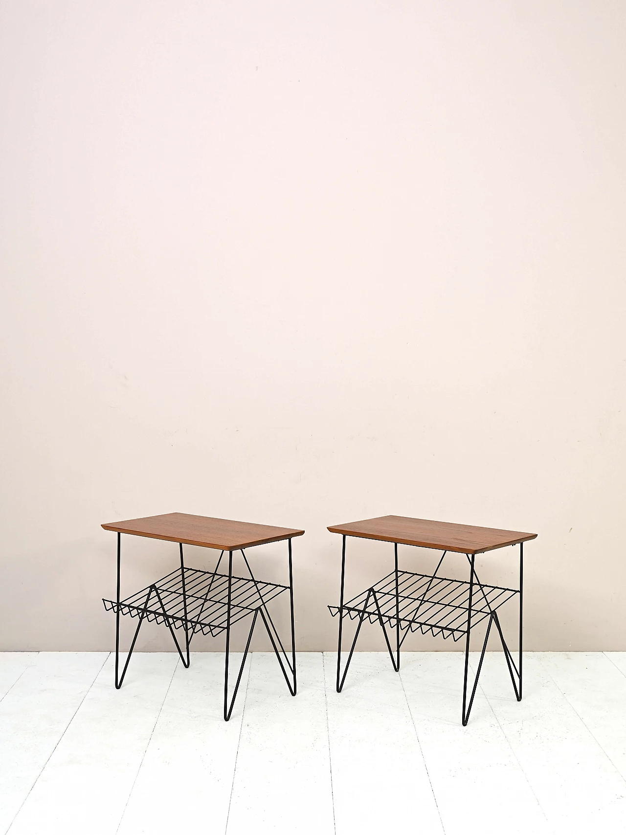 Pair of side tables in teak and black metal, 1960s 2