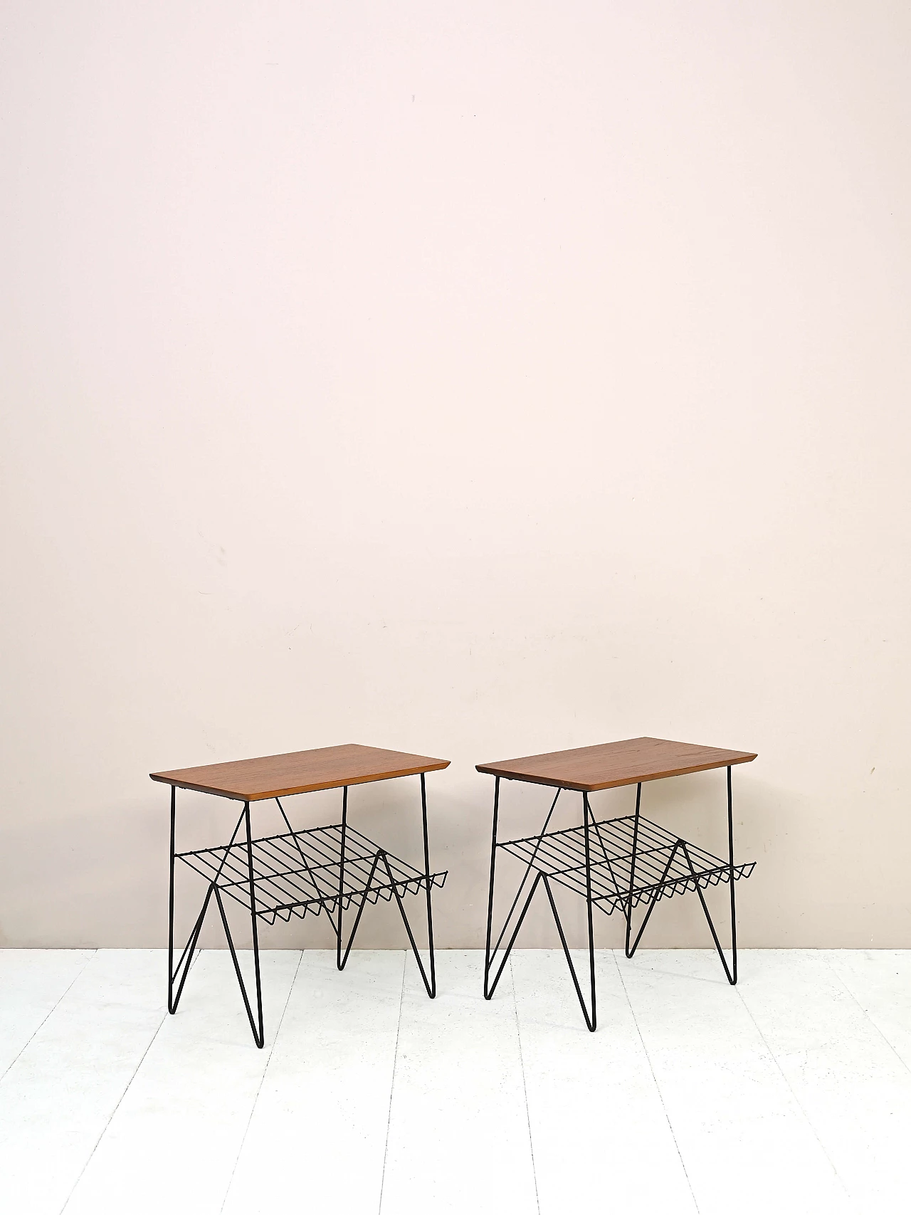 Pair of side tables in teak and black metal, 1960s 3