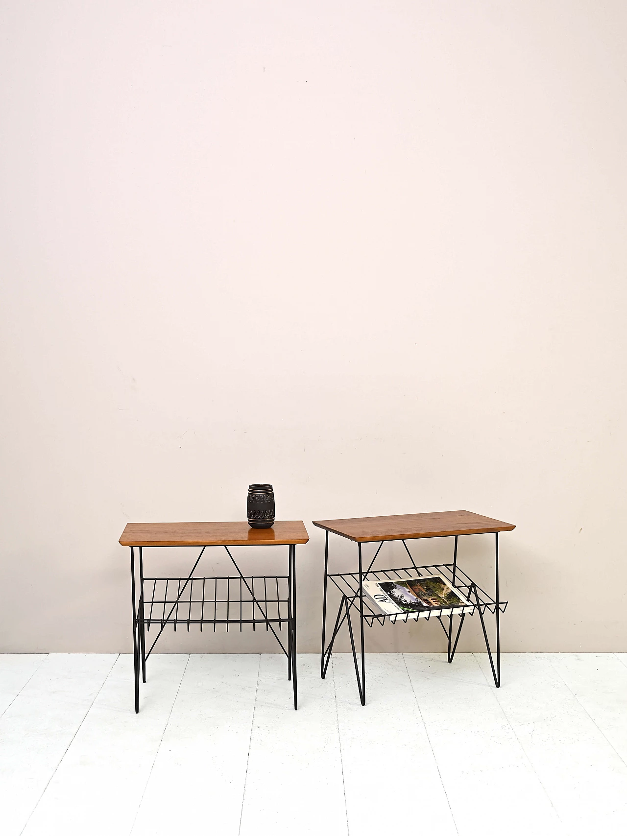 Pair of side tables in teak and black metal, 1960s 4