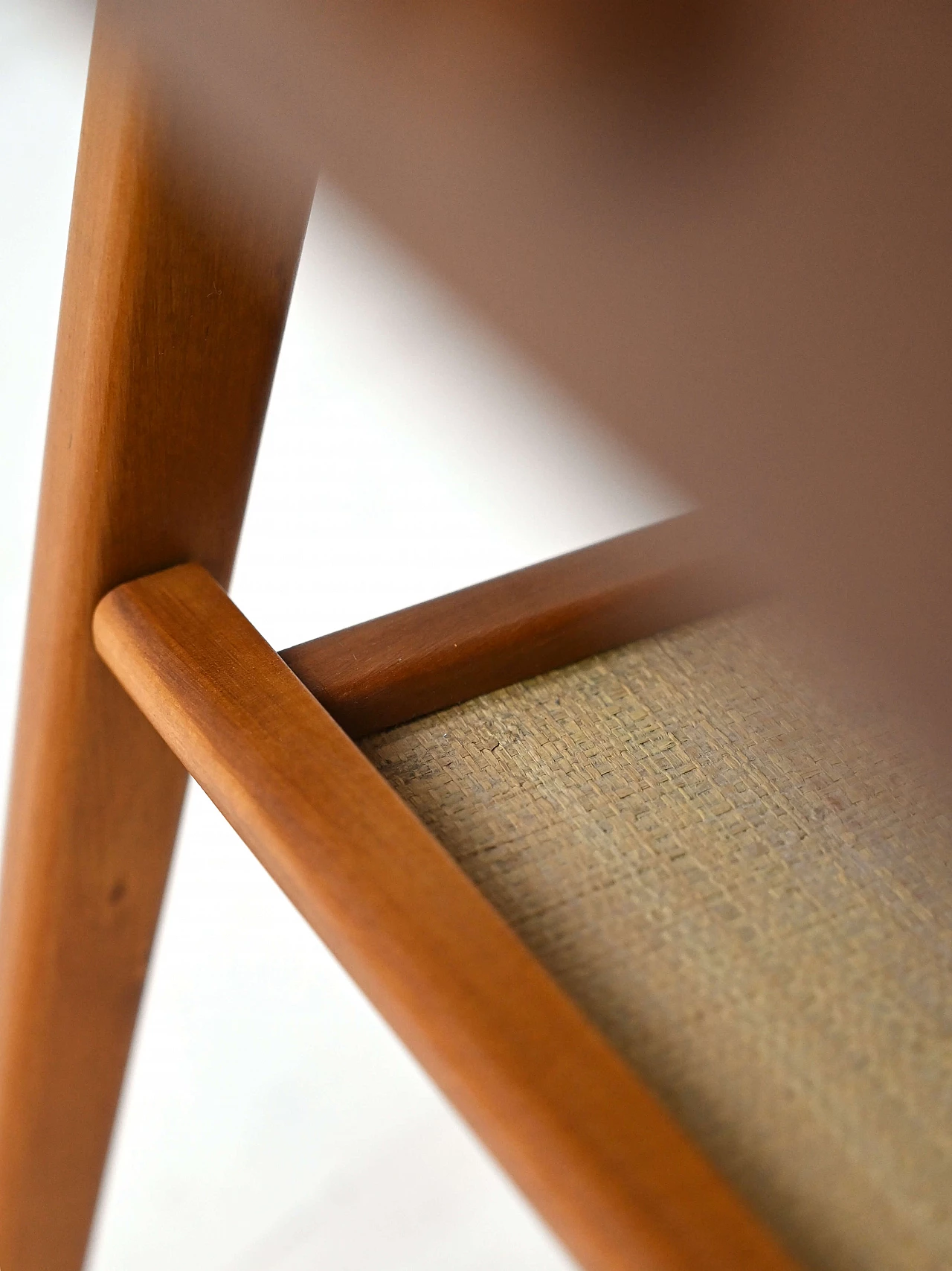 Wooden bedside table with rattan magazine rack shelf, 1960s 9