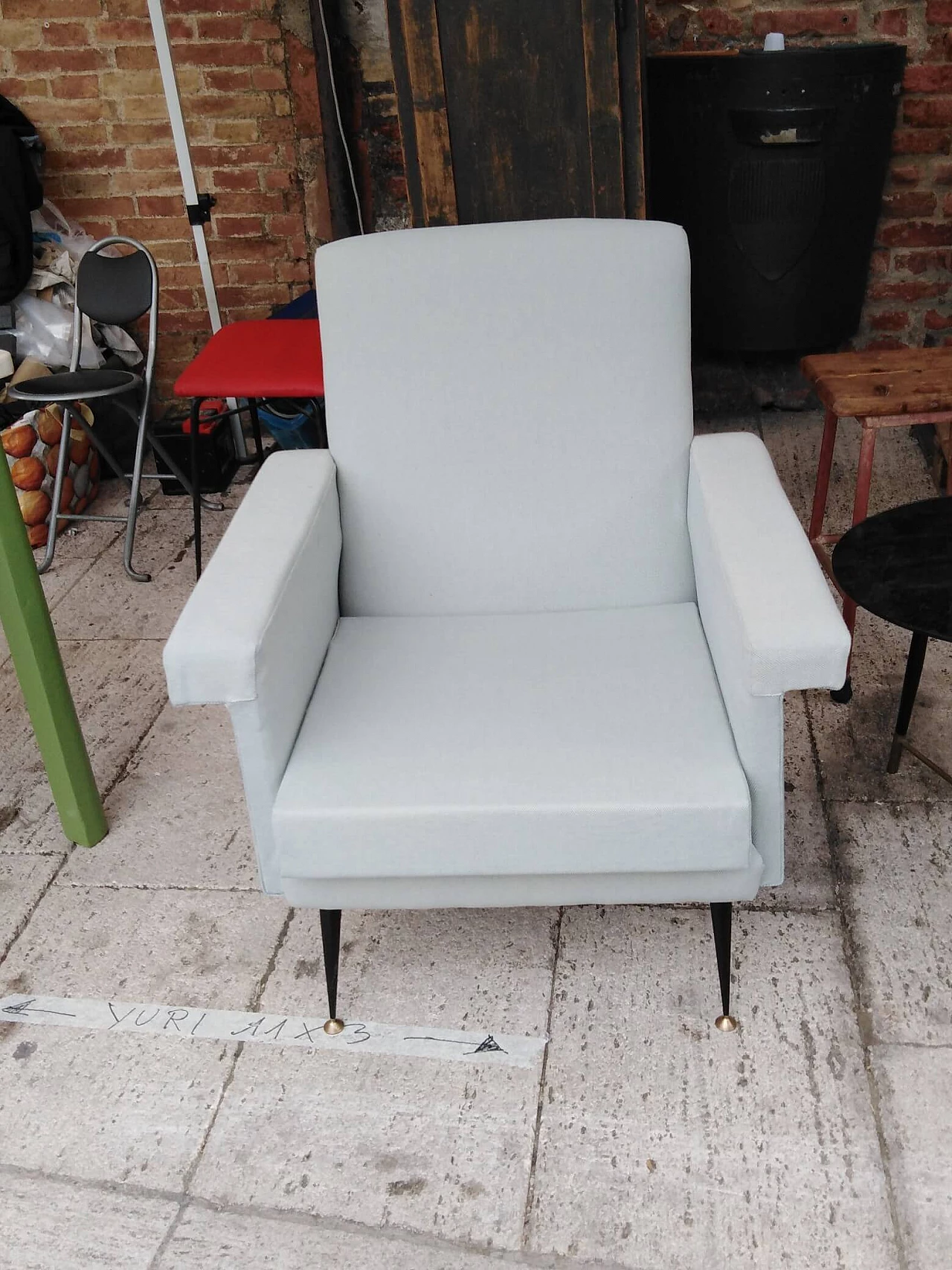Pale blue cotton armchair, 1960s 1