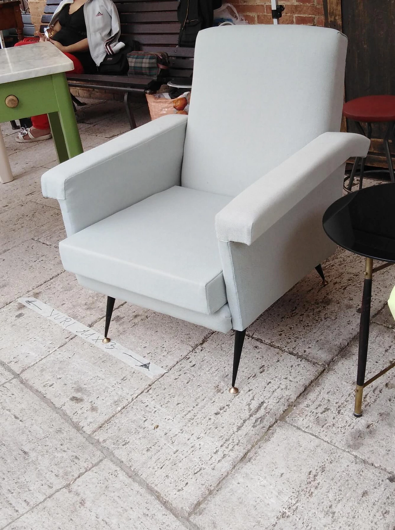 Poltrona in cotone celeste, anni '60 2