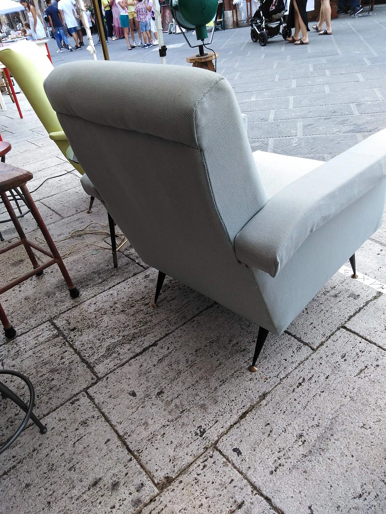 Pale blue cotton armchair, 1960s 3
