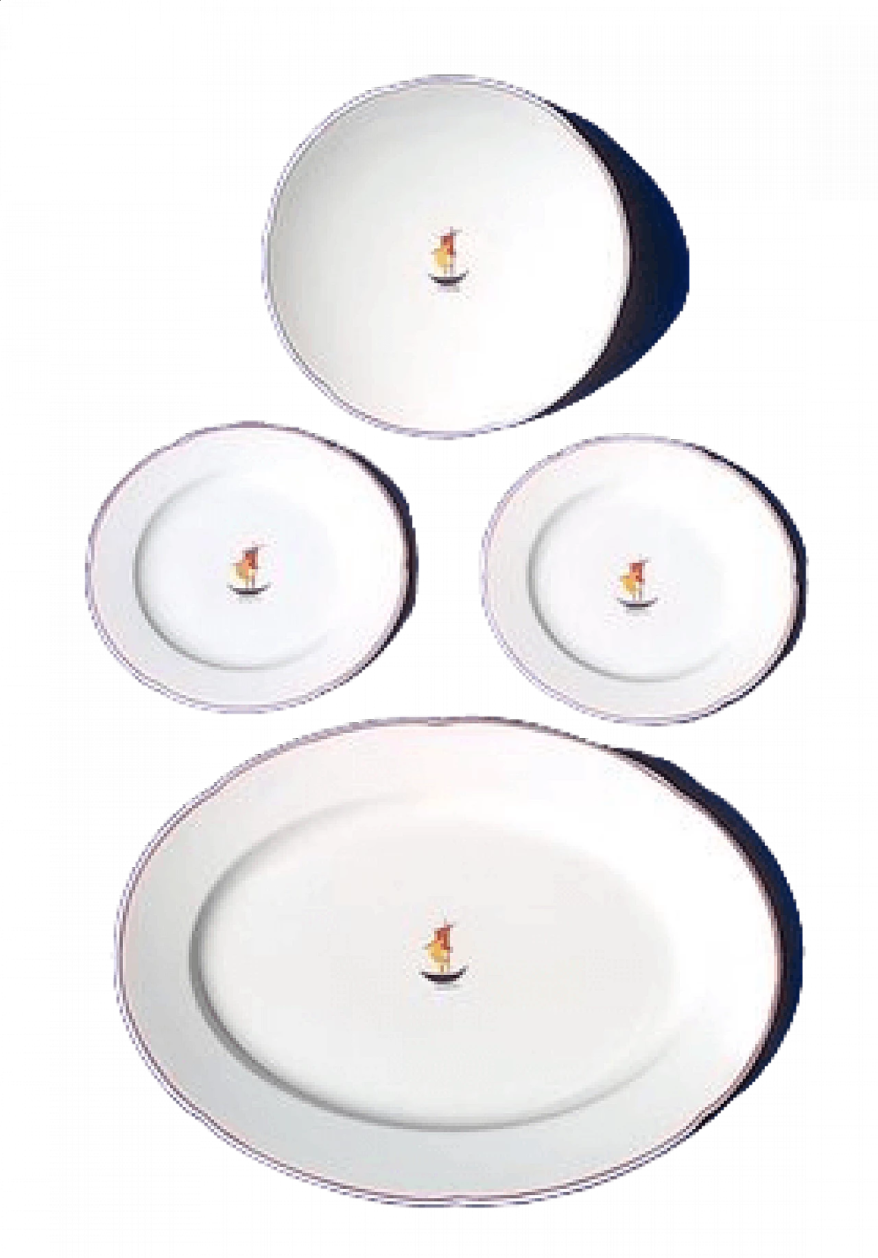 Alzata per dolci, due piatti e un piatto ovale in ceramica di Gio Ponti per Richard Ginori, 1936 5