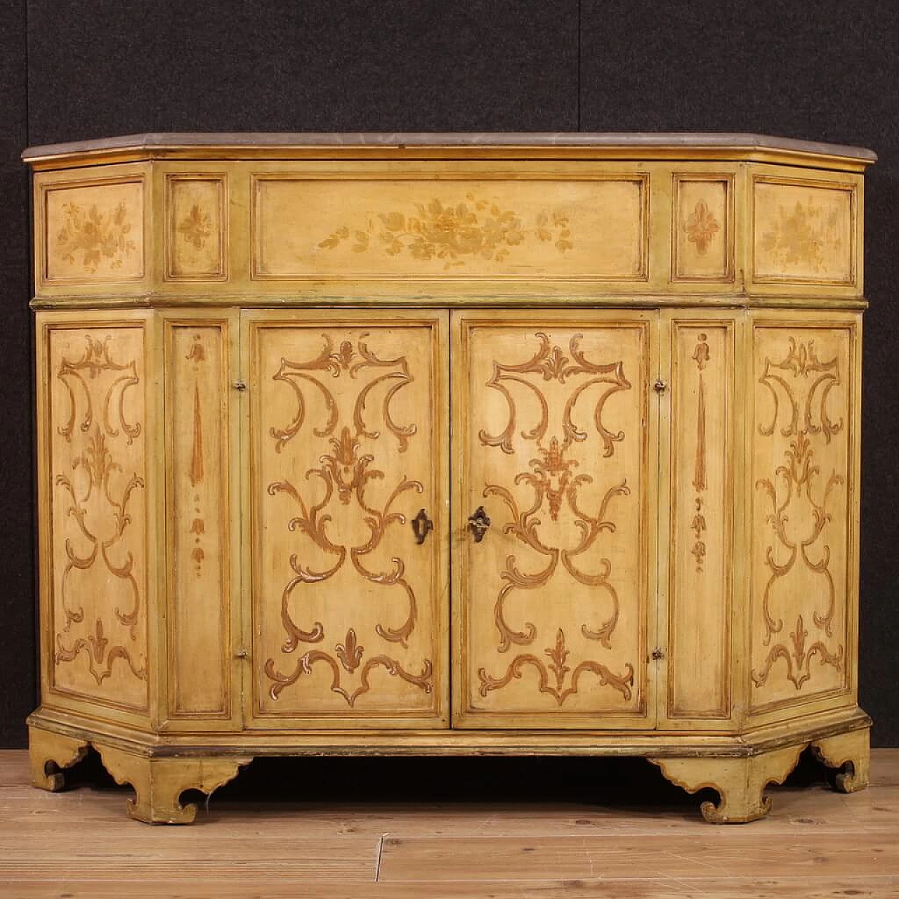 Sideboard in carved, lacquered and painted wood, 1950s 2