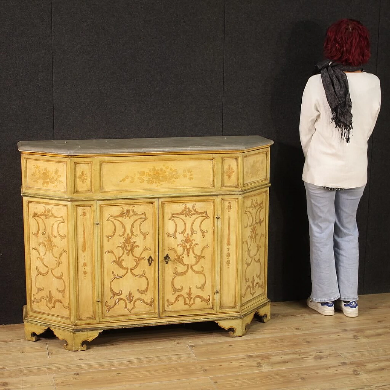 Sideboard in carved, lacquered and painted wood, 1950s 3