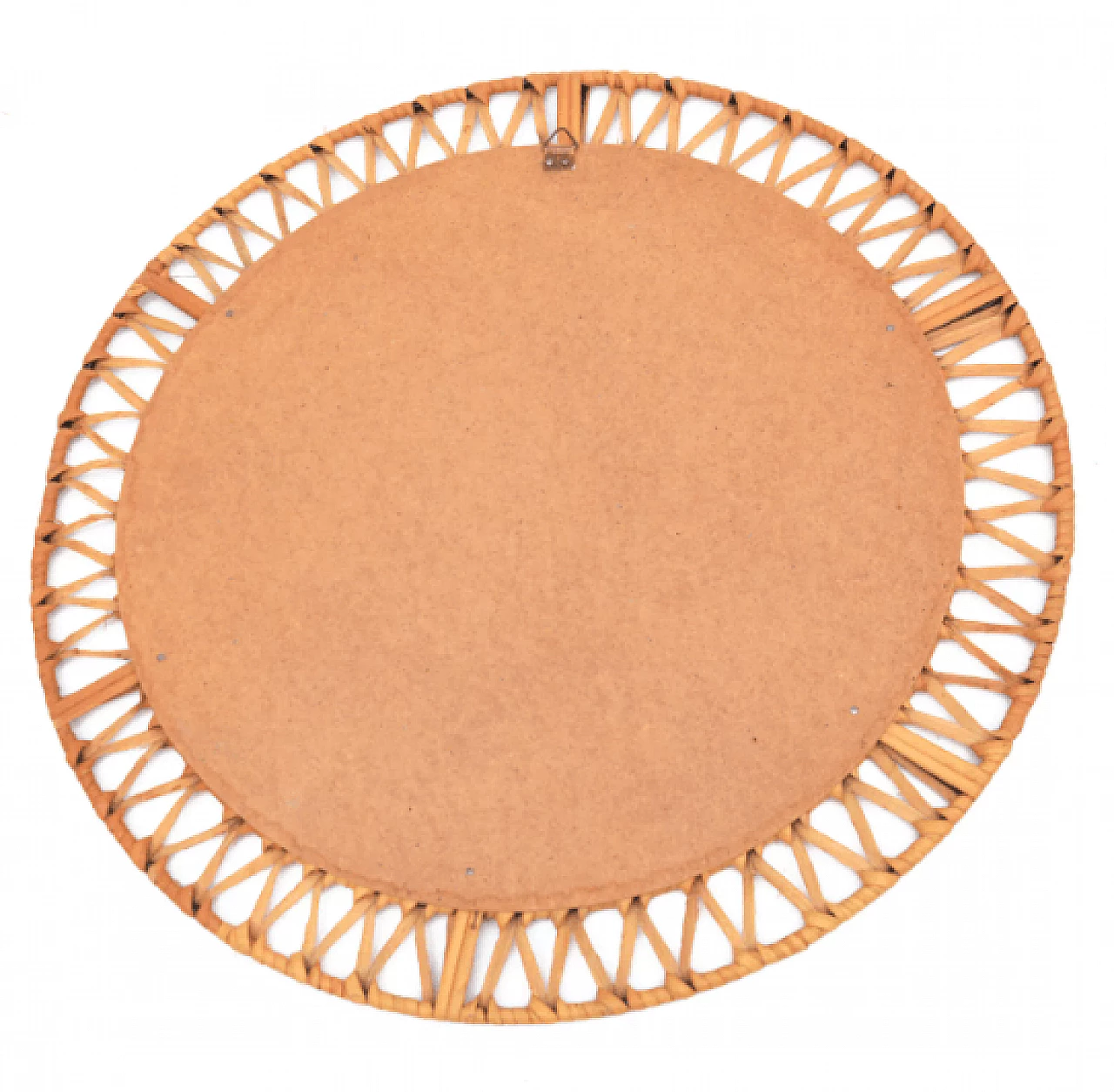 Round mirror in woven beechwood and wicker, 1970s 7