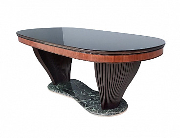 Art Deco table by Vittorio Dassi with glass top and marble base, 1950s