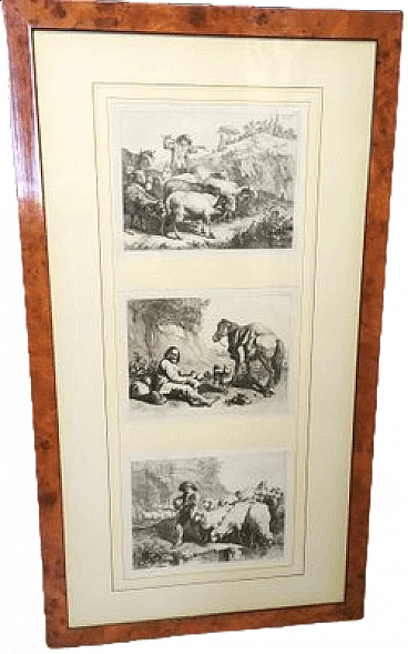 Pair of briarwood frames with engravings by Francesco Londonio, 1763