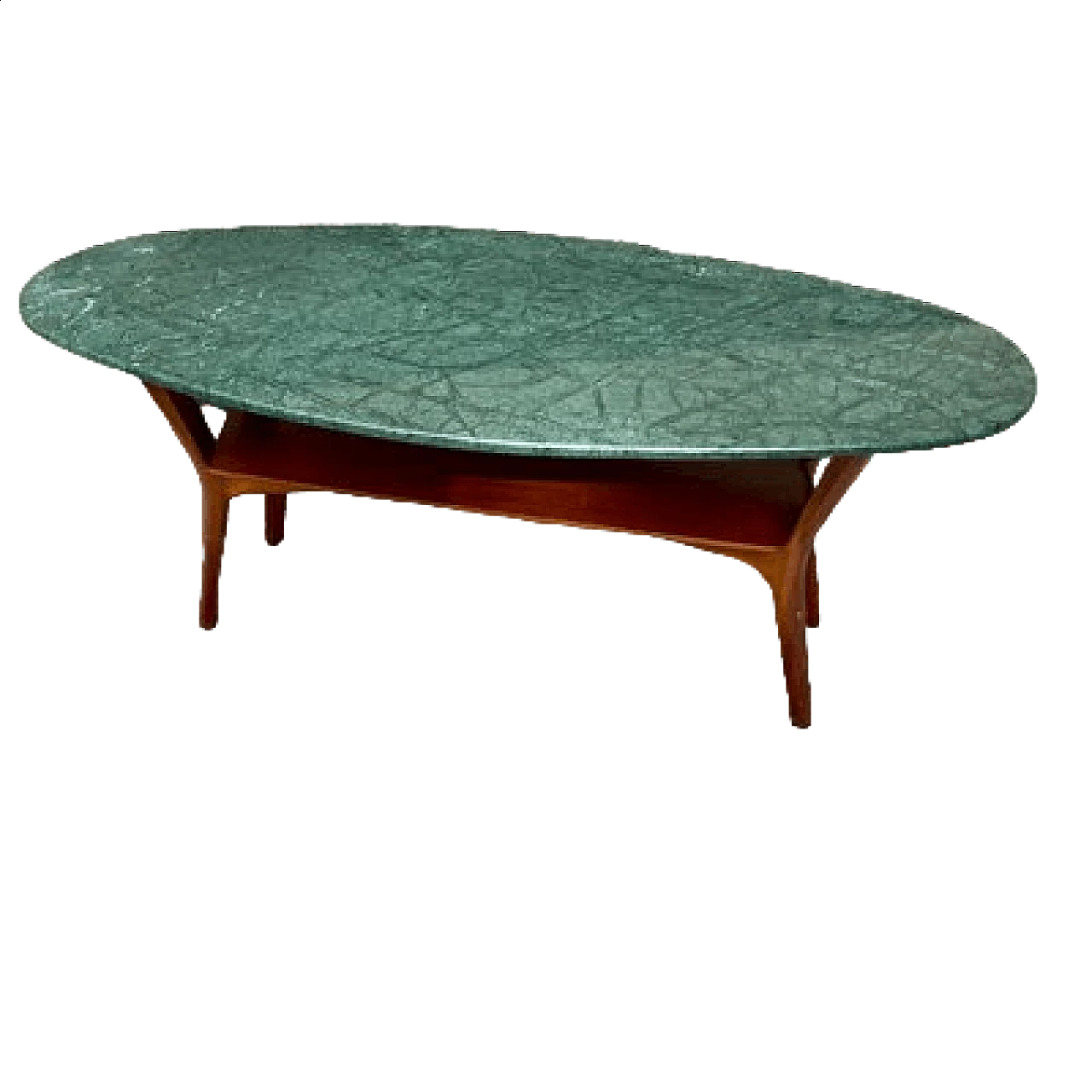 Tavolino da salotto in noce con piano in marmo verde, anni '50 9