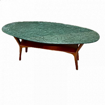 Walnut coffee table with green marble top, 1950s