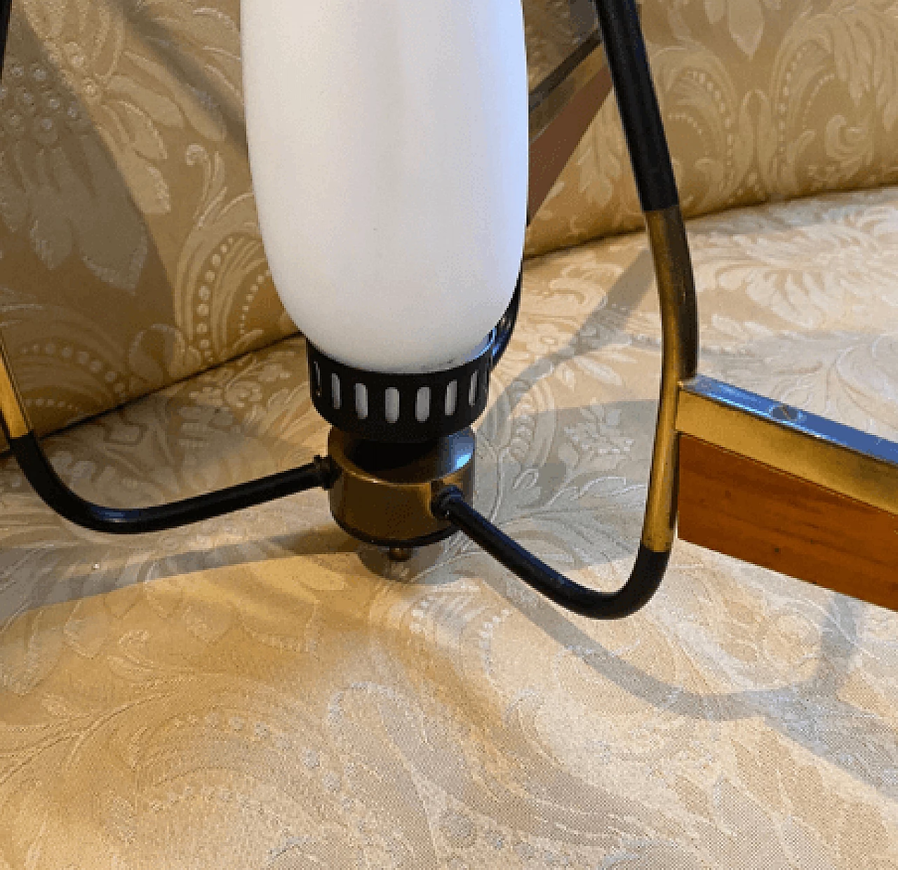 Chandelier in teak, brass and milk glass, 1960s 6