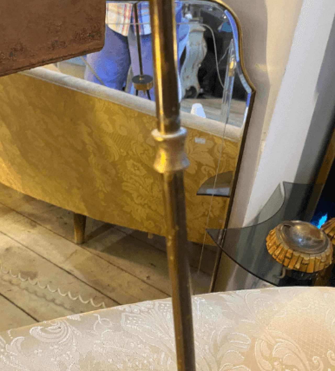 Chandelier in teak, brass and milk glass, 1960s 8