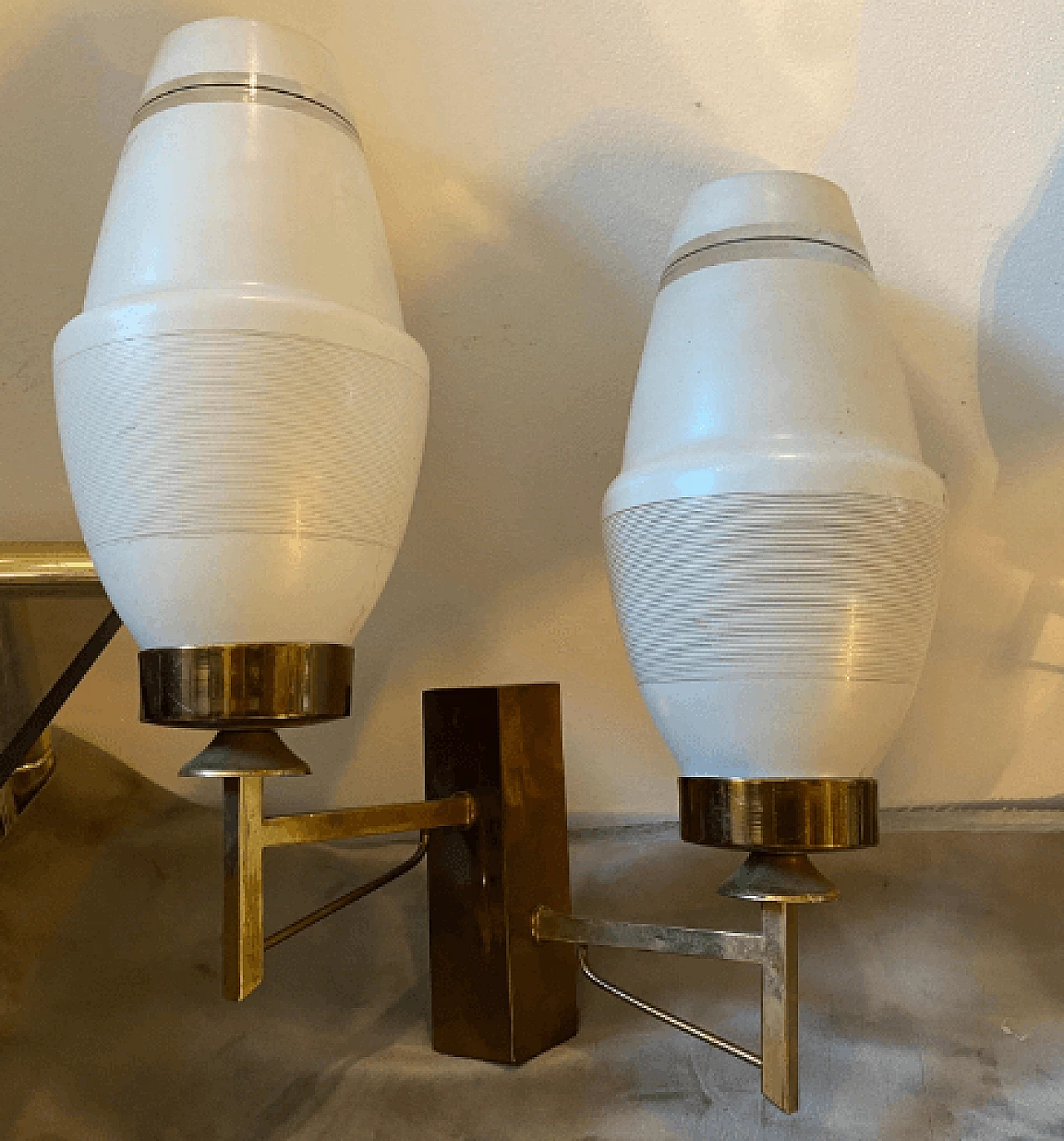 Pair of brass and glass sconces in the style of Arredoluce, 1960s 2