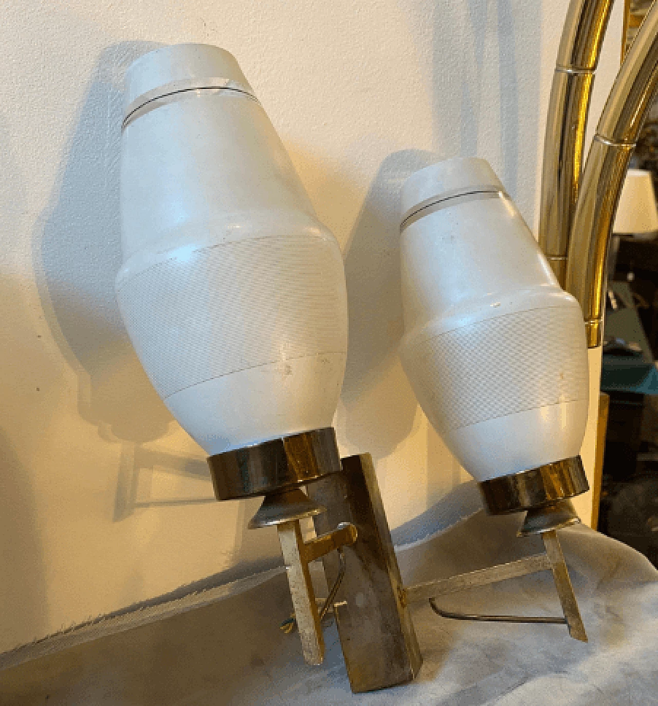 Pair of brass and glass sconces in the style of Arredoluce, 1960s 3