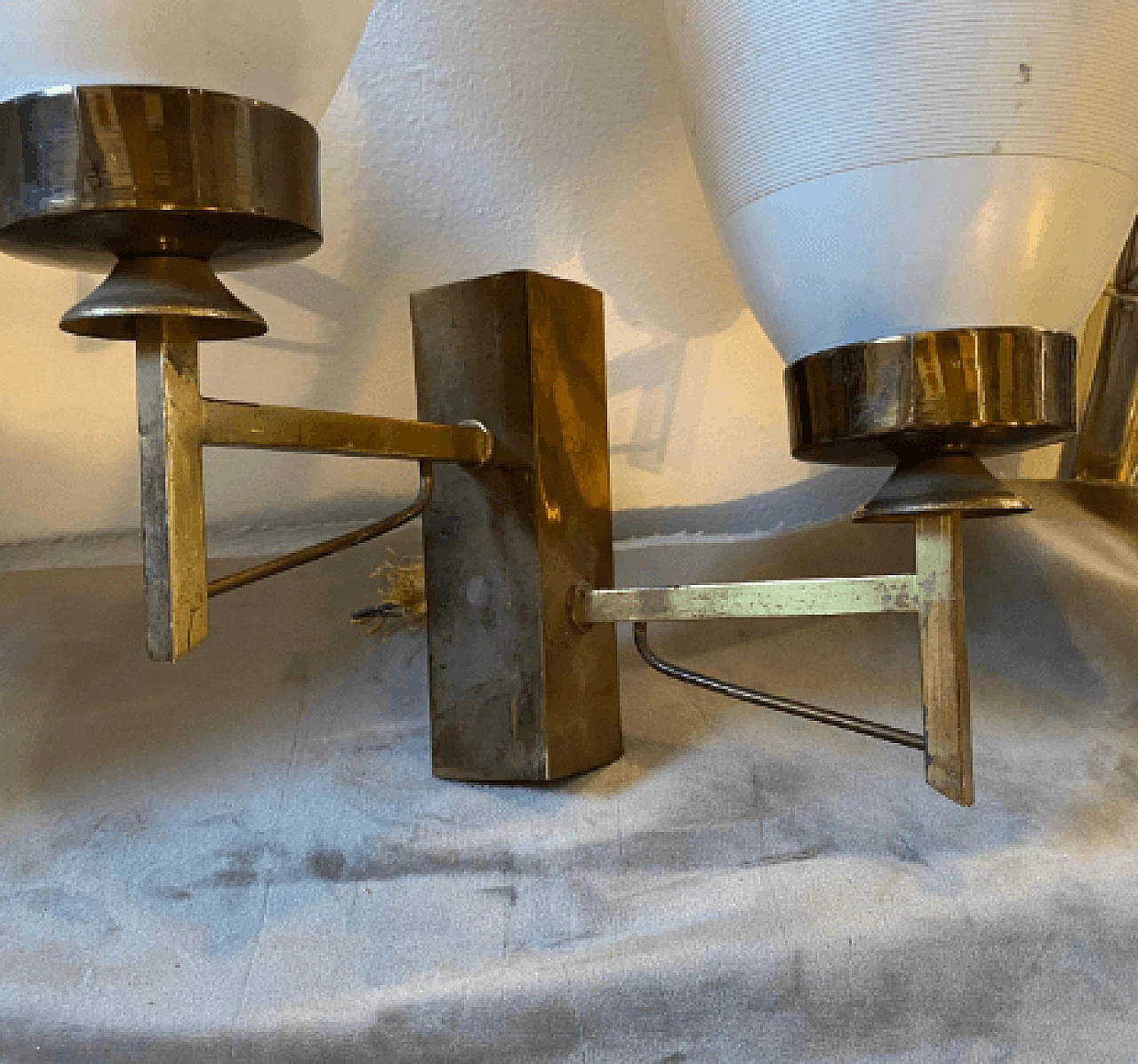 Pair of brass and glass sconces in the style of Arredoluce, 1960s 5