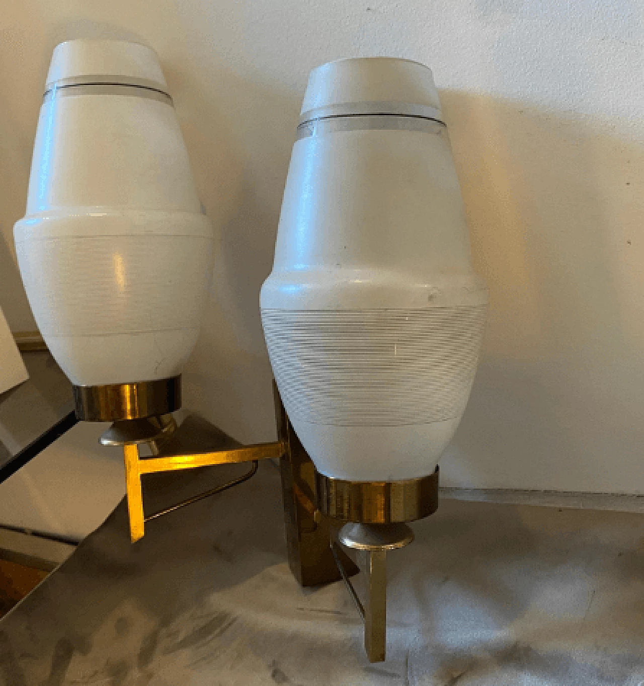 Pair of brass and glass sconces in the style of Arredoluce, 1960s 9