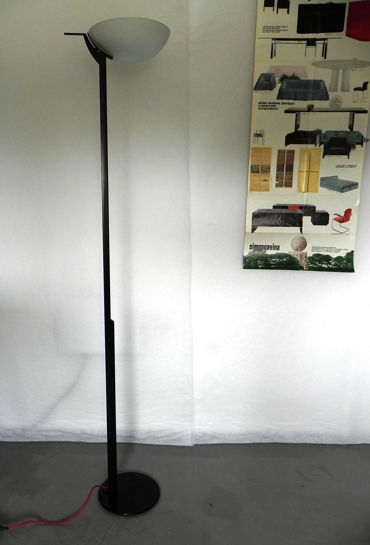 Lampada a stelo con diffusore in vetro acidato, anni '80 11