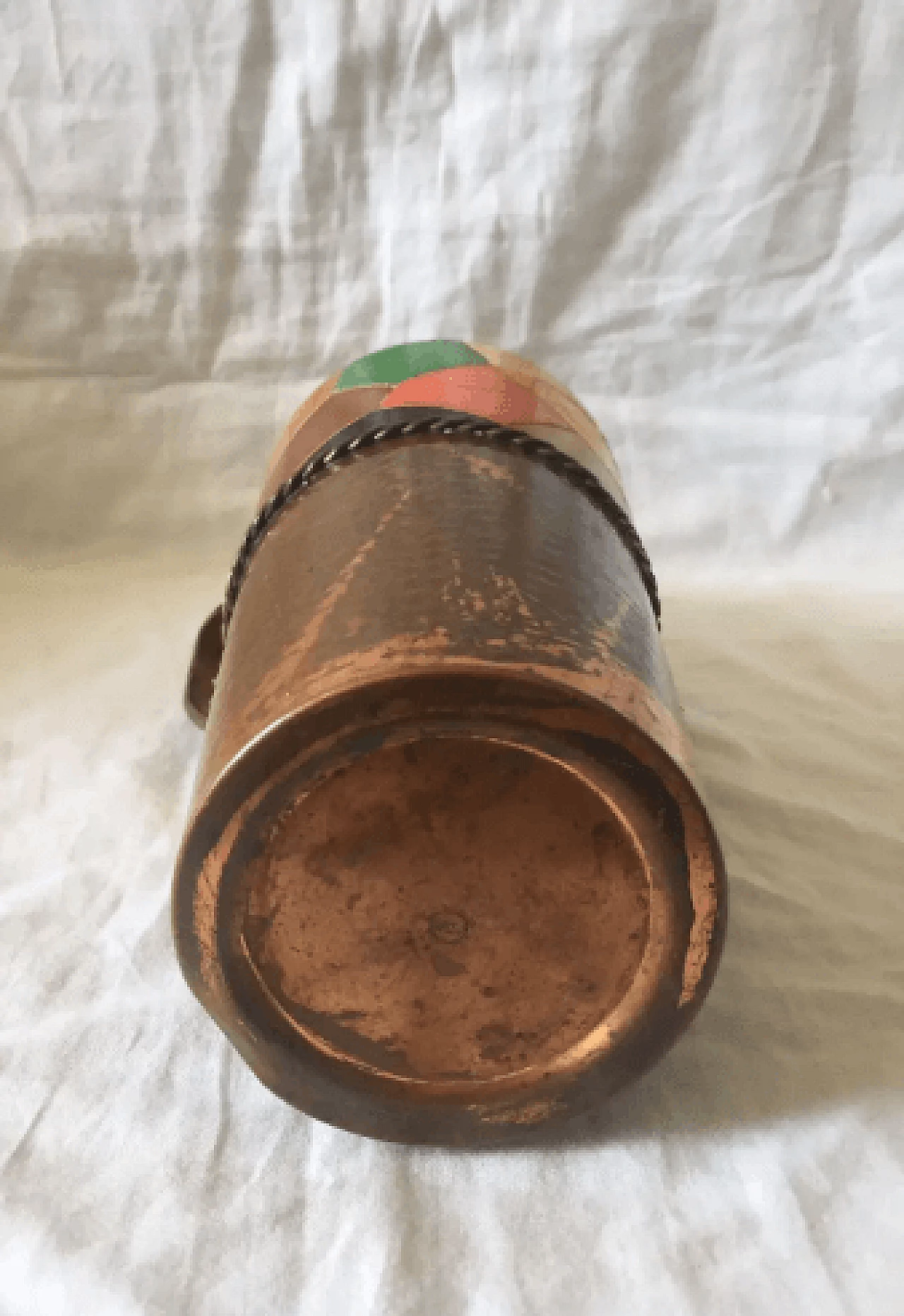 Decanter in legno policromo in ottone e rame, nello stile di Aldo Tura per Isac Milano, anni '50 6