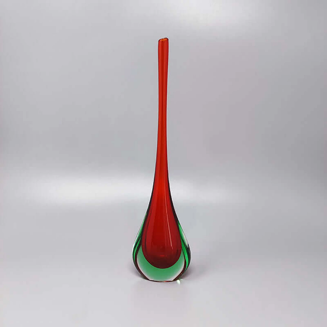 Vaso in vetro di Murano rosso e verde di Flavio Poli, anni '60 1