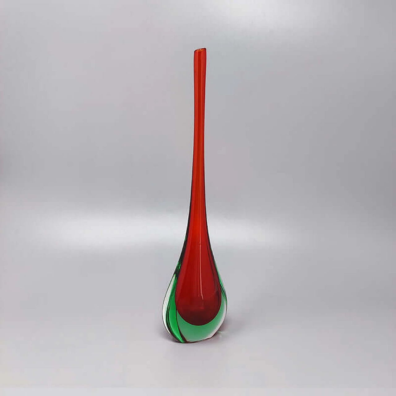 Vaso in vetro di Murano rosso e verde di Flavio Poli, anni '60 2