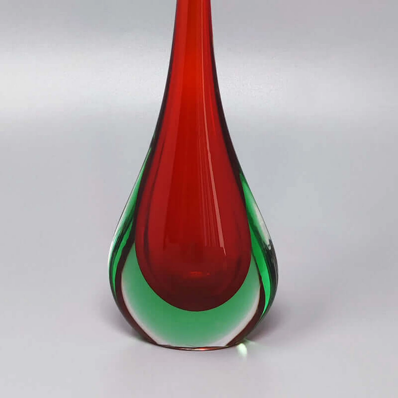 Vaso in vetro di Murano rosso e verde di Flavio Poli, anni '60 5
