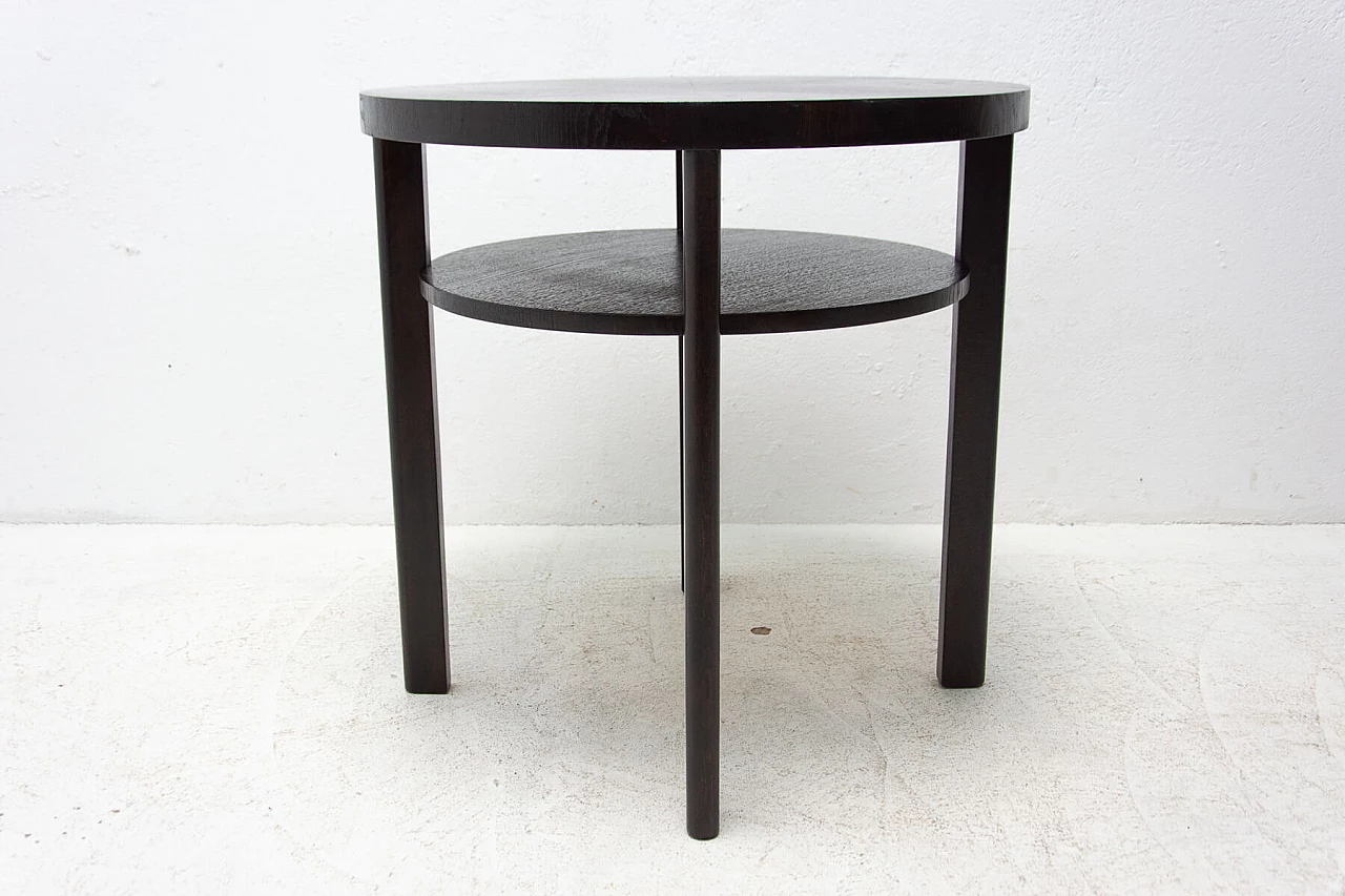 Art Deco round dark oak side table with double shelf, 1950s 6