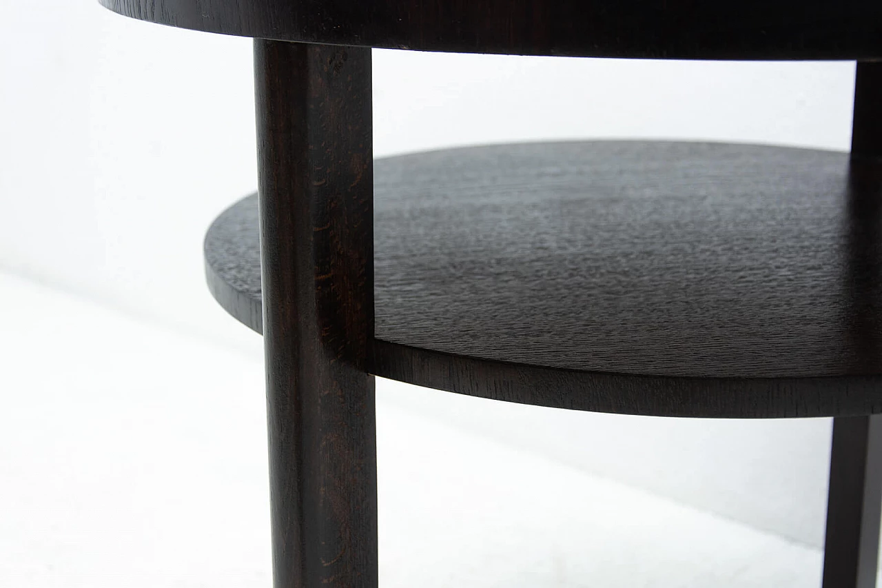 Art Deco round dark oak side table with double shelf, 1950s 11
