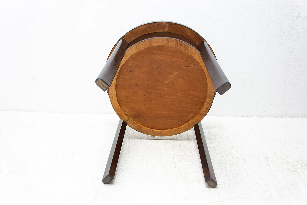 Art Deco round dark oak side table with double shelf, 1950s 12