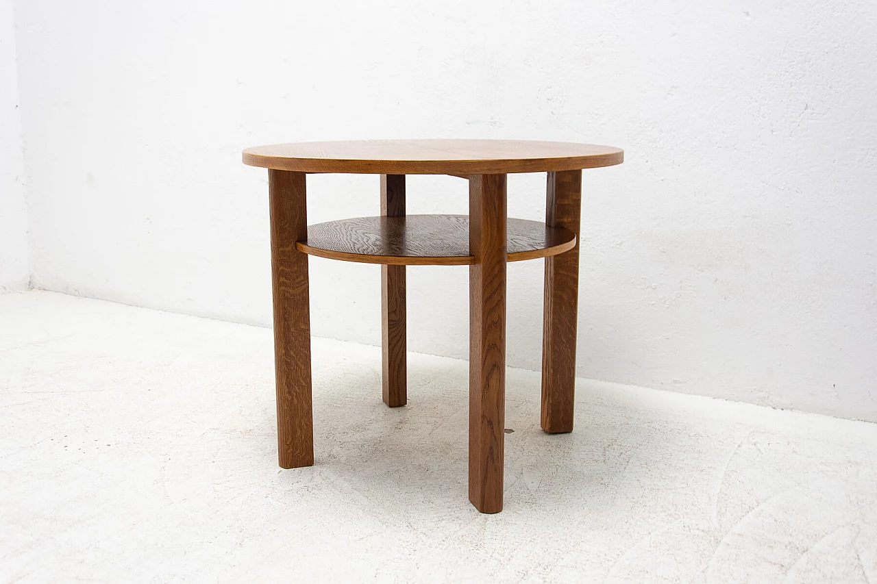 Art Deco round oak side table with double shelf, 1950s 3