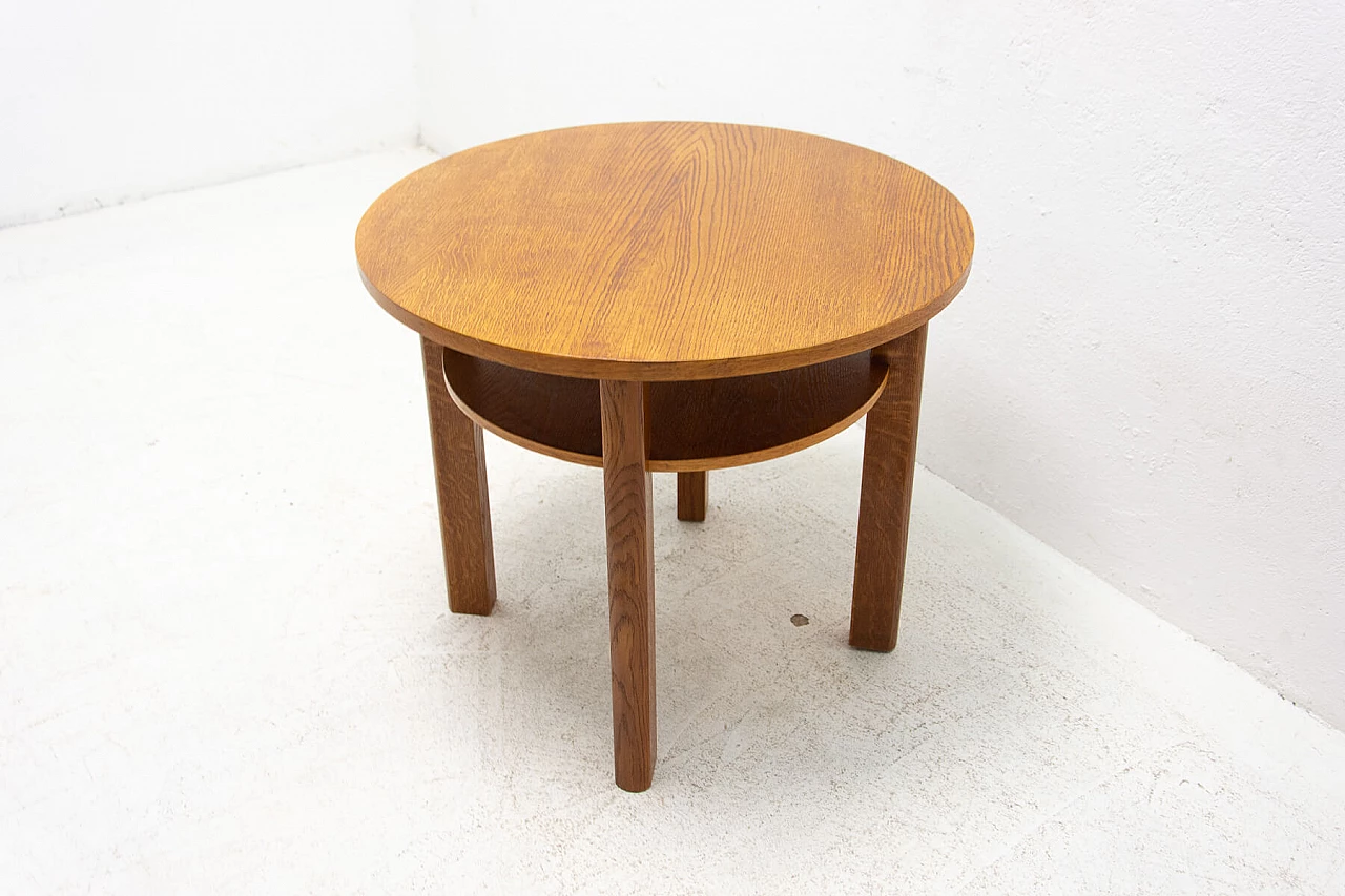 Art Deco round oak side table with double shelf, 1950s 4