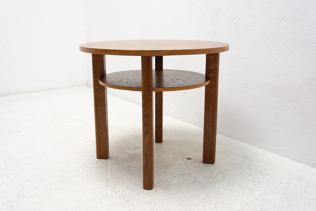Art Deco round oak side table with double shelf, 1950s 5