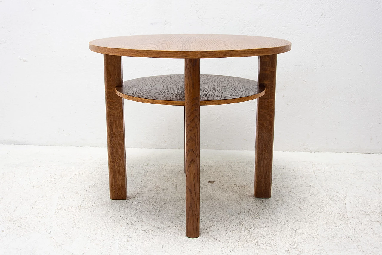 Art Deco round oak side table with double shelf, 1950s 6