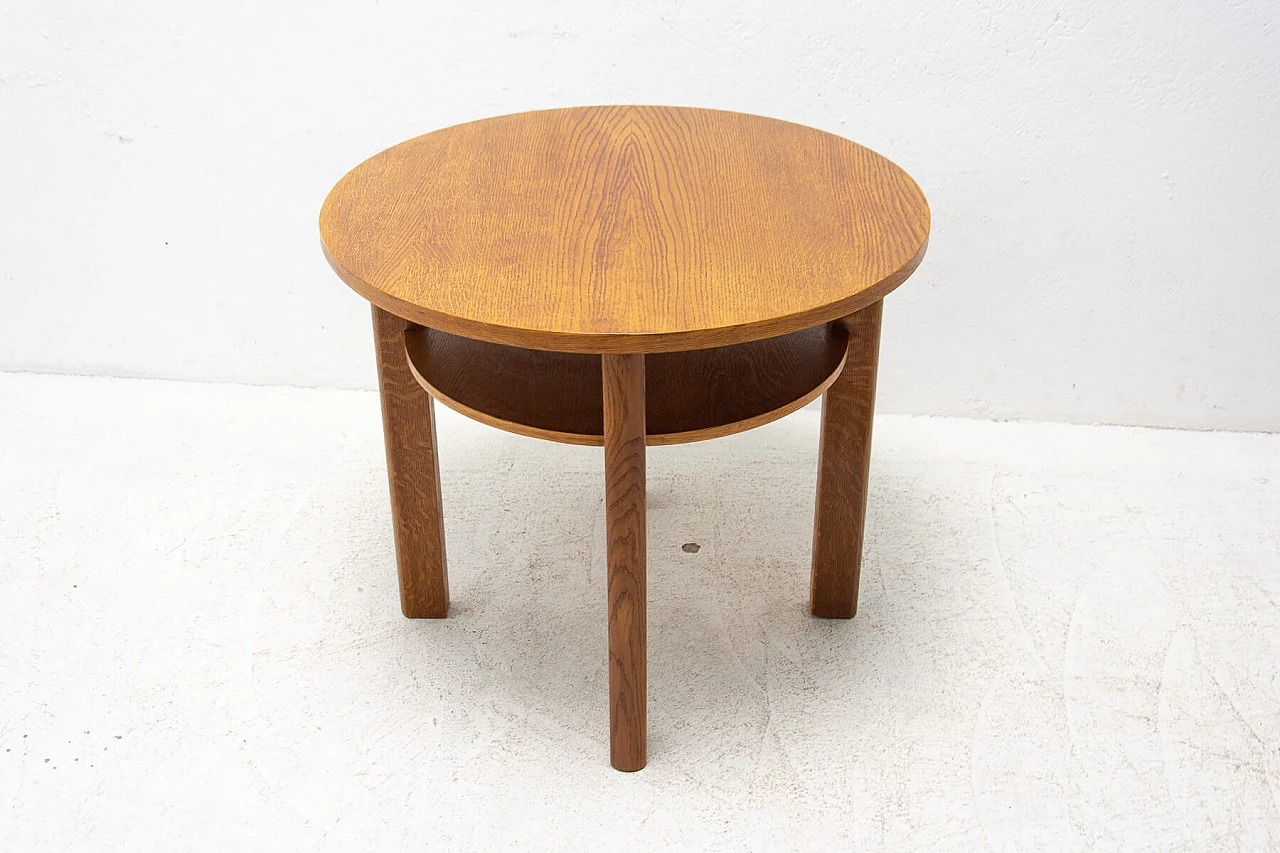 Art Deco round oak side table with double shelf, 1950s 7