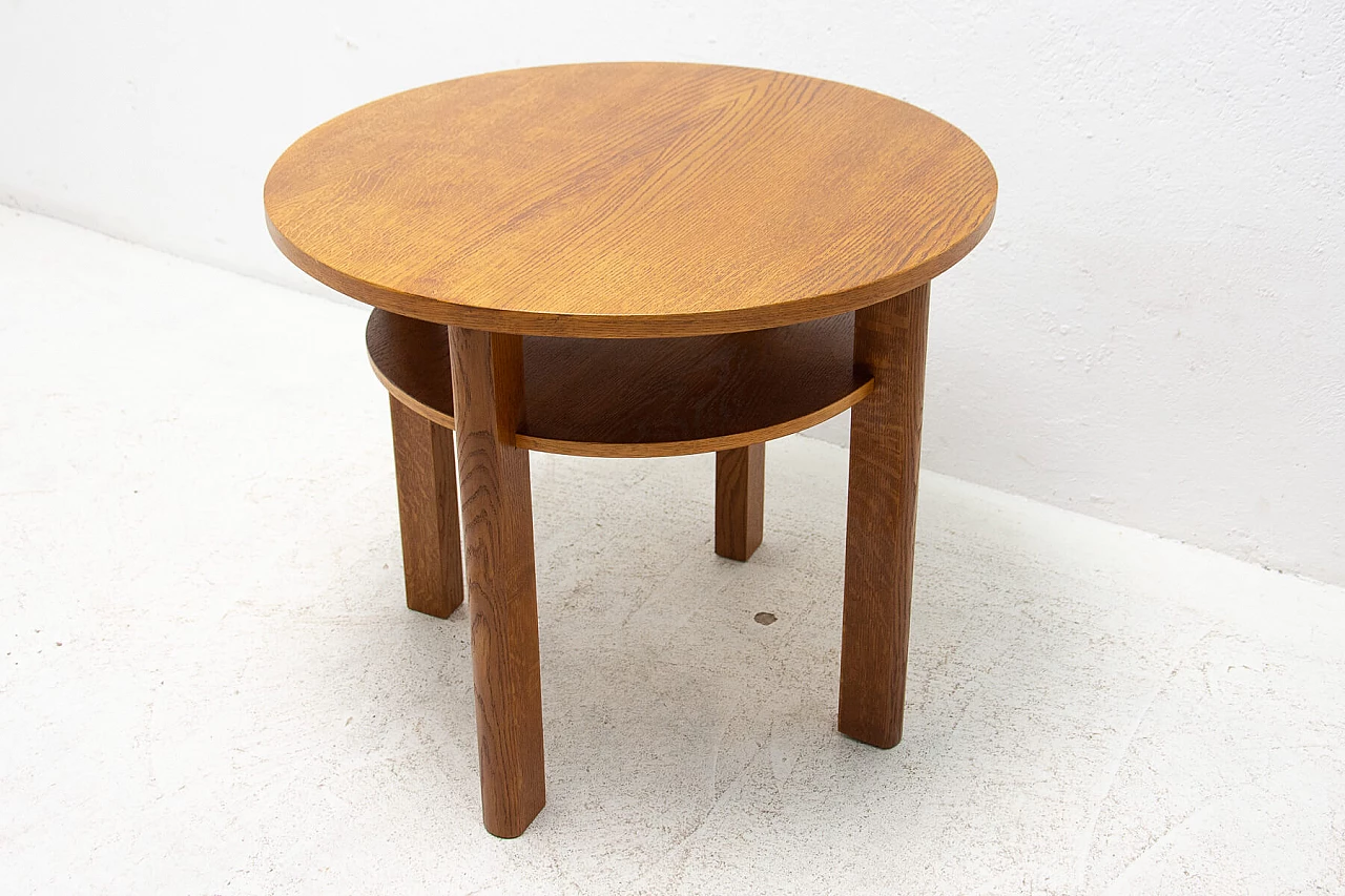 Art Deco round oak side table with double shelf, 1950s 8