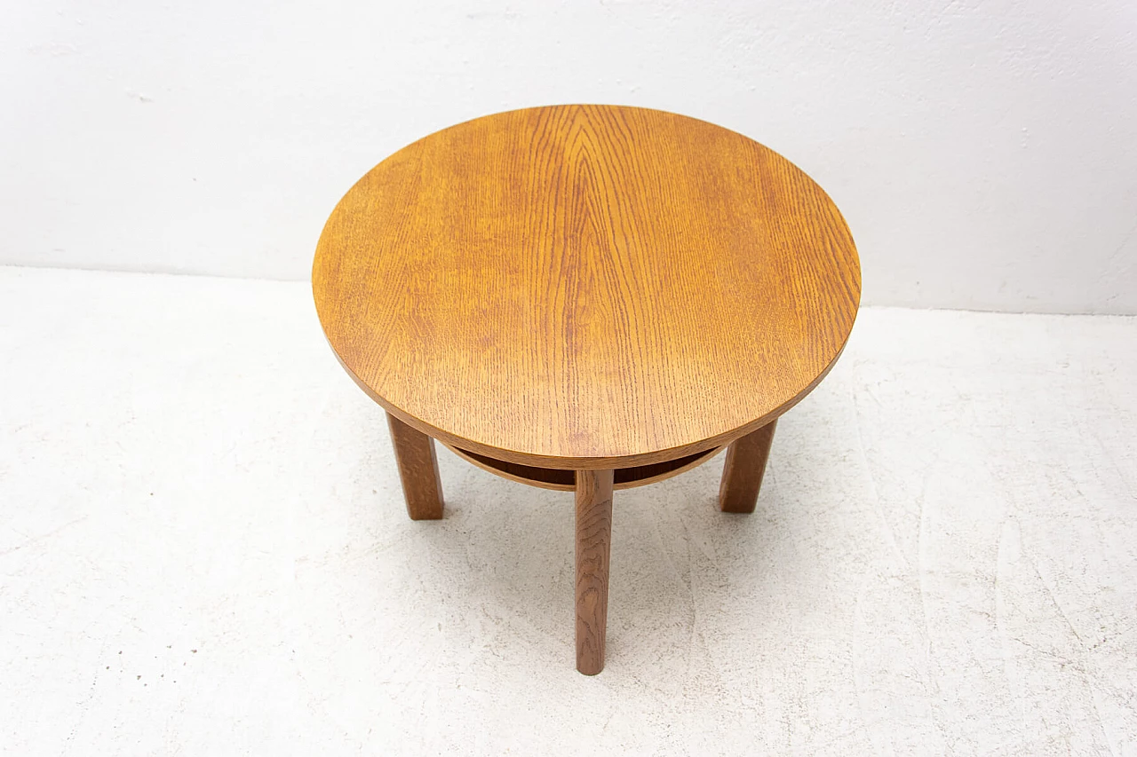Art Deco round oak side table with double shelf, 1950s 11