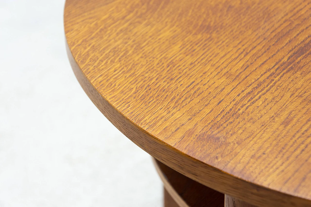Art Deco round oak side table with double shelf, 1950s 12