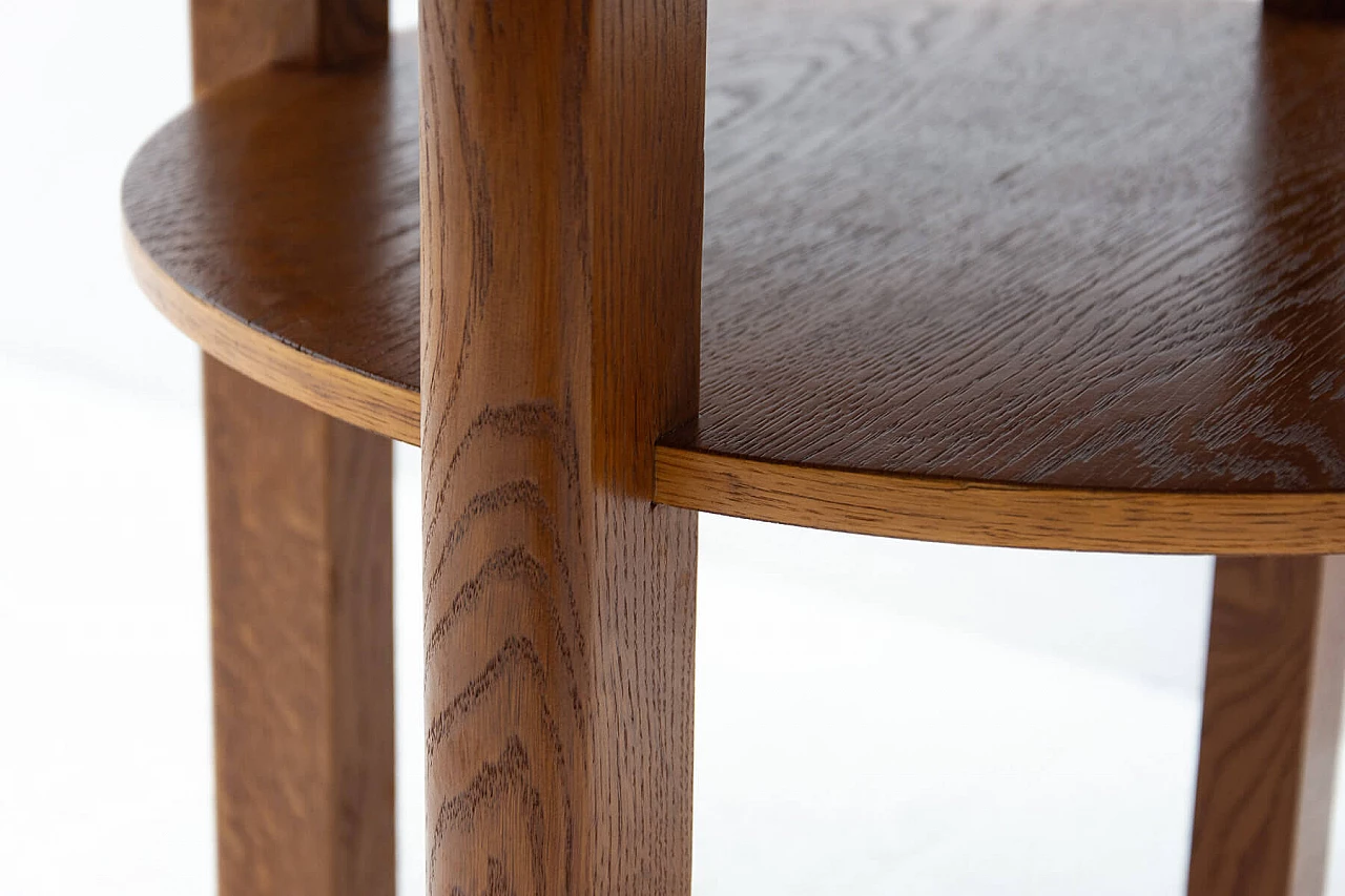 Art Deco round oak side table with double shelf, 1950s 13