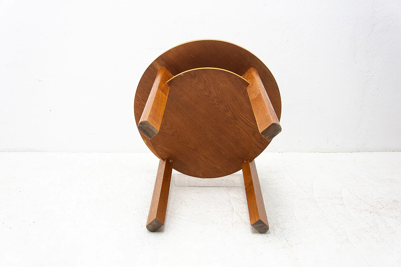 Art Deco round oak side table with double shelf, 1950s 14