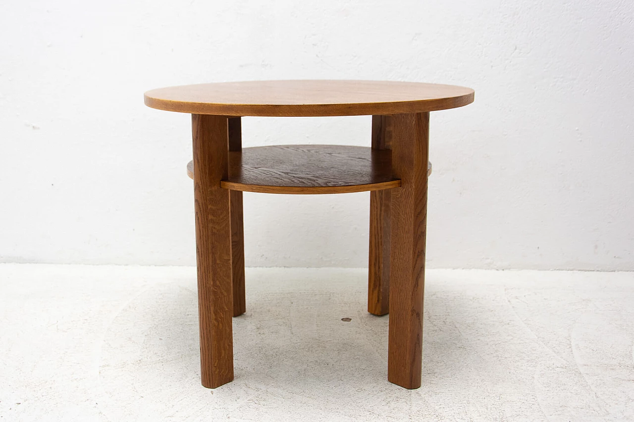 Art Deco round oak side table with double shelf, 1950s 15