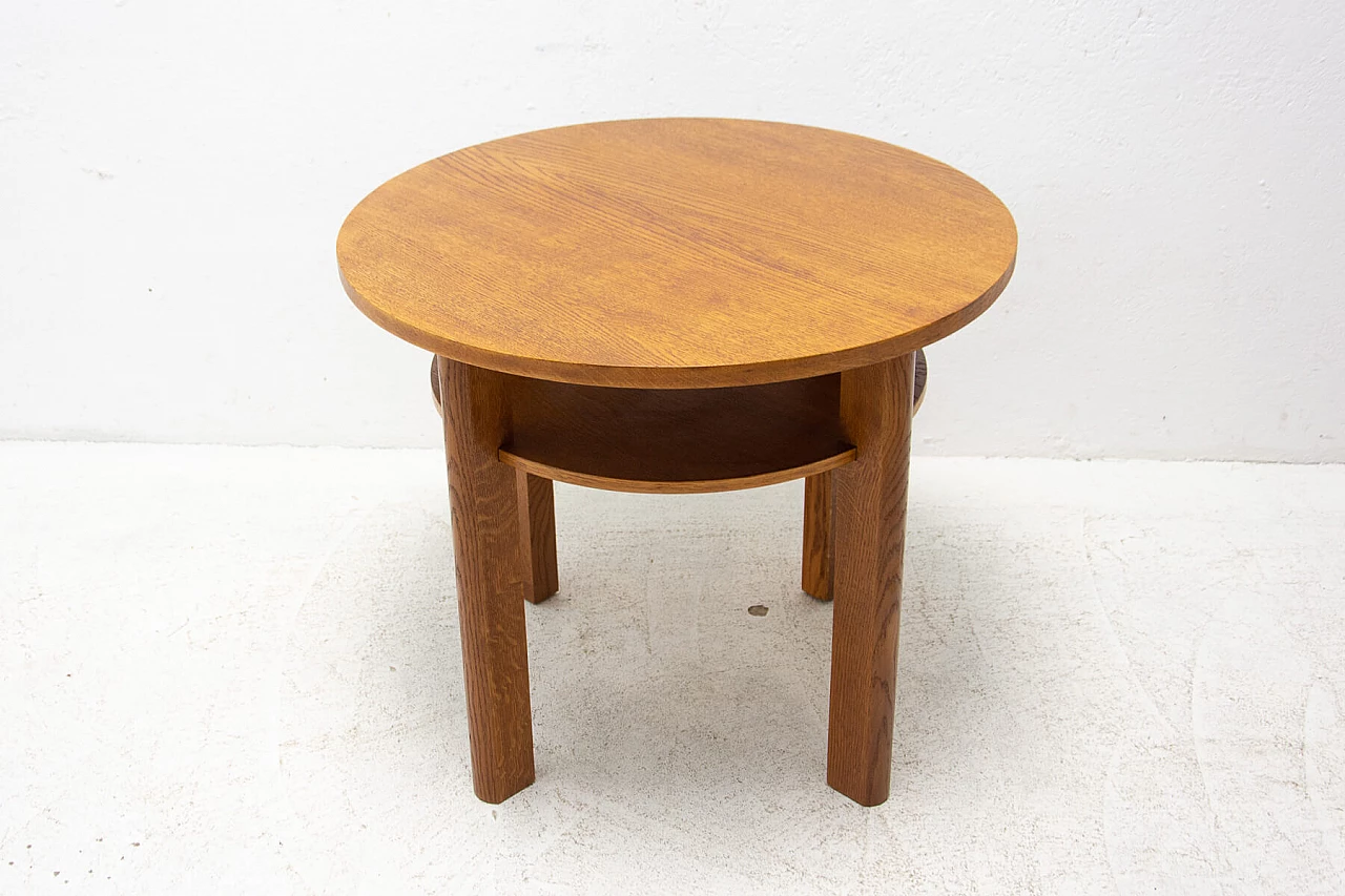 Art Deco round oak side table with double shelf, 1950s 16