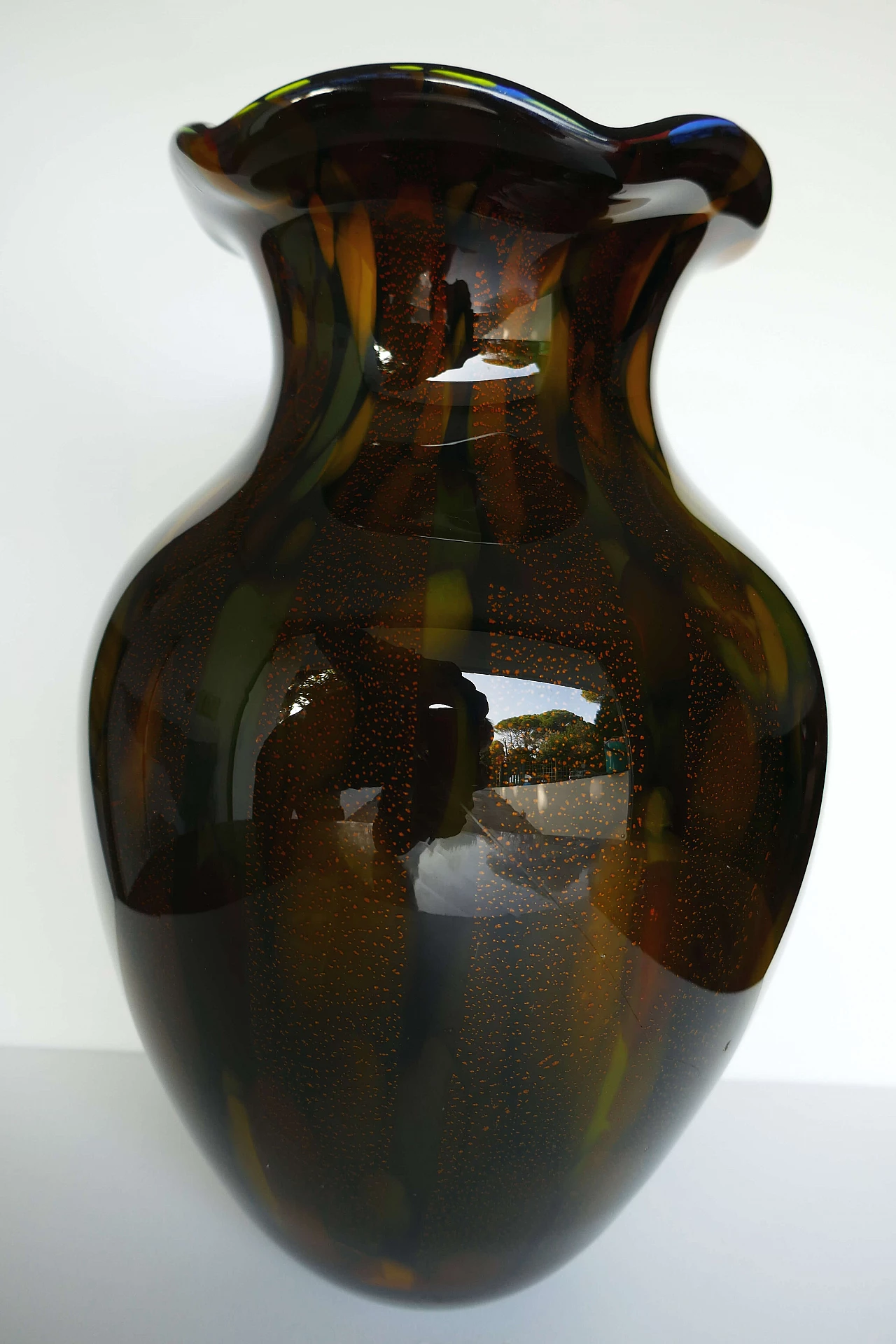 Brown Murano glass vase with orange specks, 1980s 1