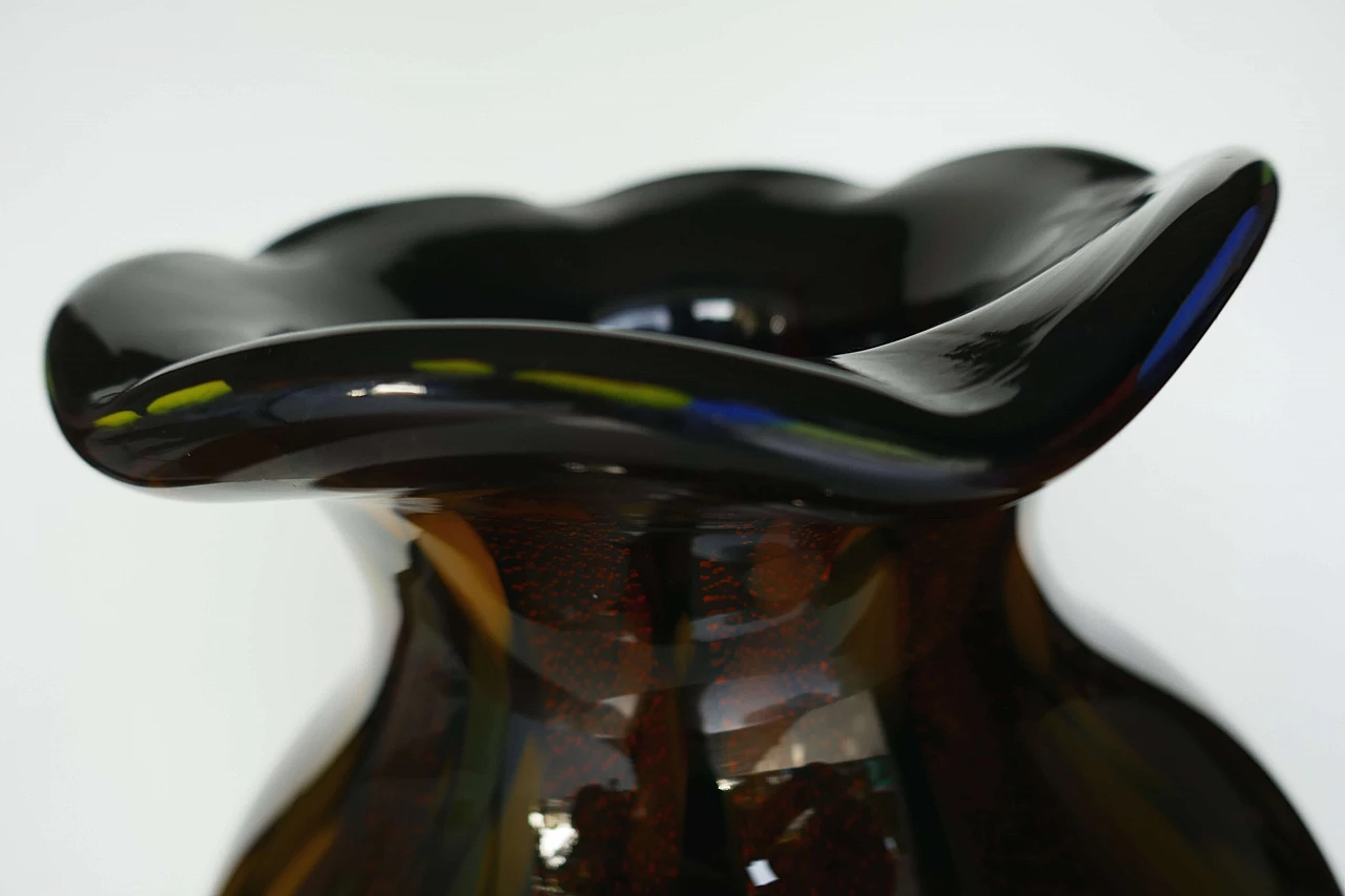 Brown Murano glass vase with orange specks, 1980s 2