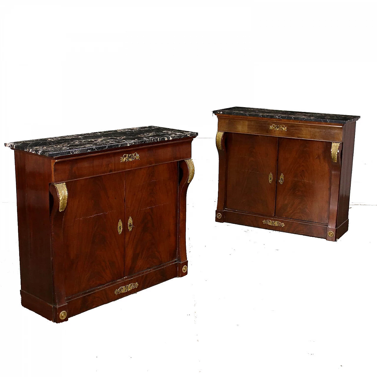 Pair of mahogany sideboards with marble top, second half of the 19th century 1